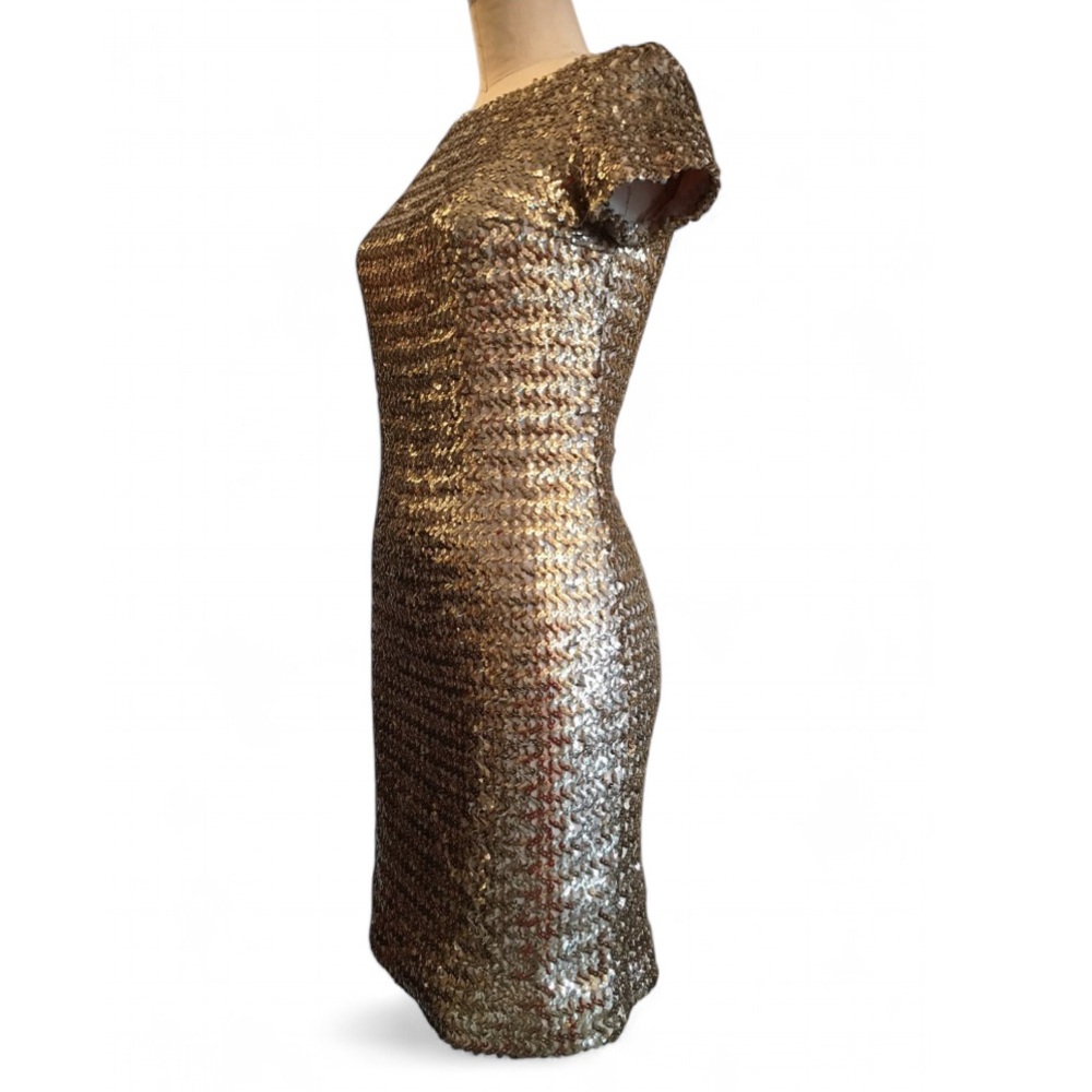 Sandra Sage Gold Sequin 1960s Vintage Dress